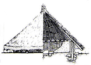  Roundhouse construction - wattle & daub (top),  drystone walls (bottom)