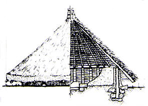 Roundhouse construction - wattle & daub (top), drystone walls (bottom)